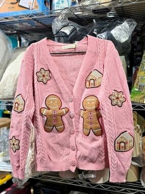 NWT Grace Emma Pink Gingerbread Sequin Cardigan Sweater L/XL